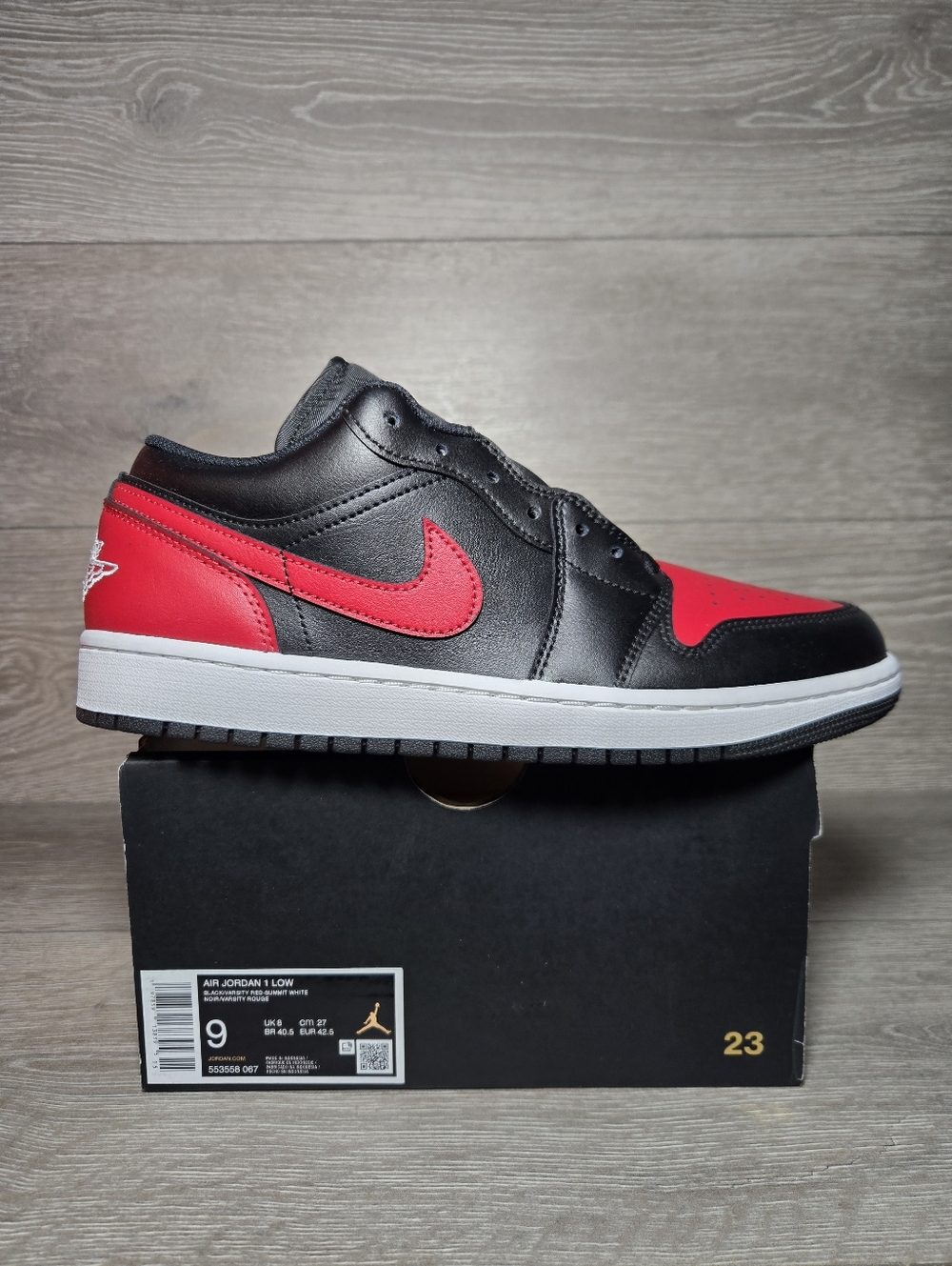 Nike Air Jordan 1 Low Bred Black Varsity Red White AJ1 553558-067 Men's 9 New